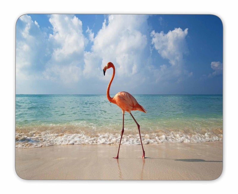 QJ CMJ Pink Flamingo Walking on The Beach Mouse pad  Natural Rubber Mouse Pad  Quality Creative Wrist-Protected Wristbands Personalized Desk  Mouse Pad (9.5 inch x 7.9 inch) - Image 1